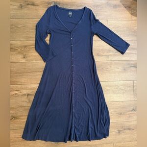 Gap Y2K Blue Ribbed Button Front MIDI Dress Size Medium